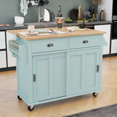 Kitchen Cart with Drop-Leaf Countertop, Sliding Barn Door, Mint Green